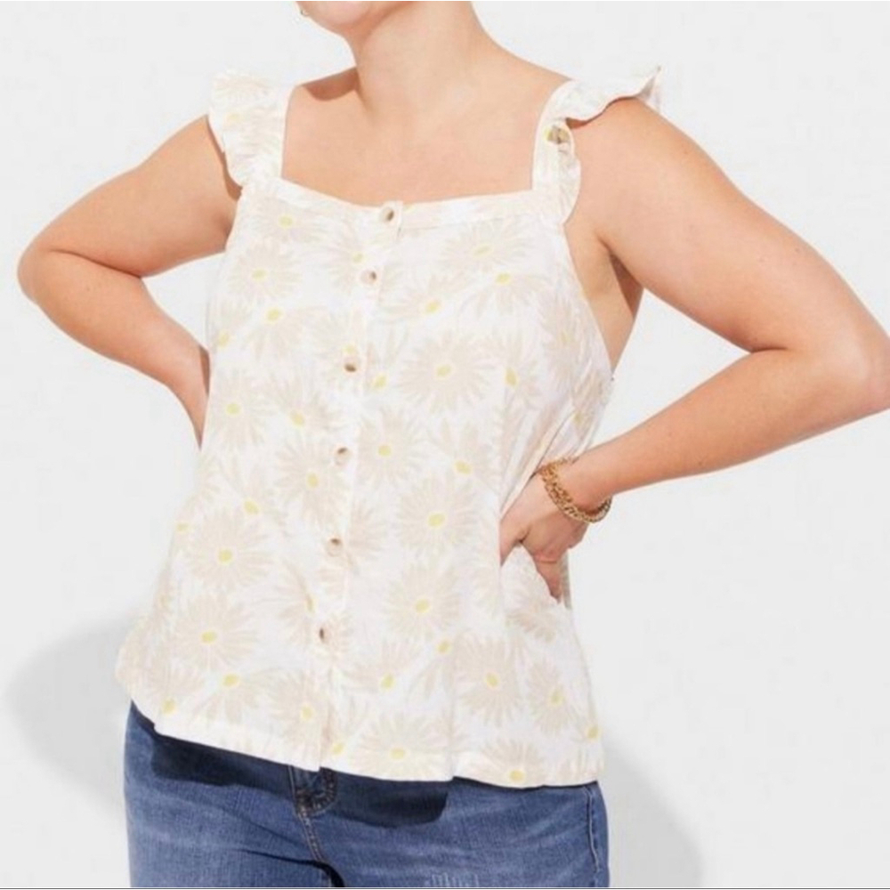 Torrid Double Gauze Ruffle Button-Front Tank Top Daisy Daydream size 4